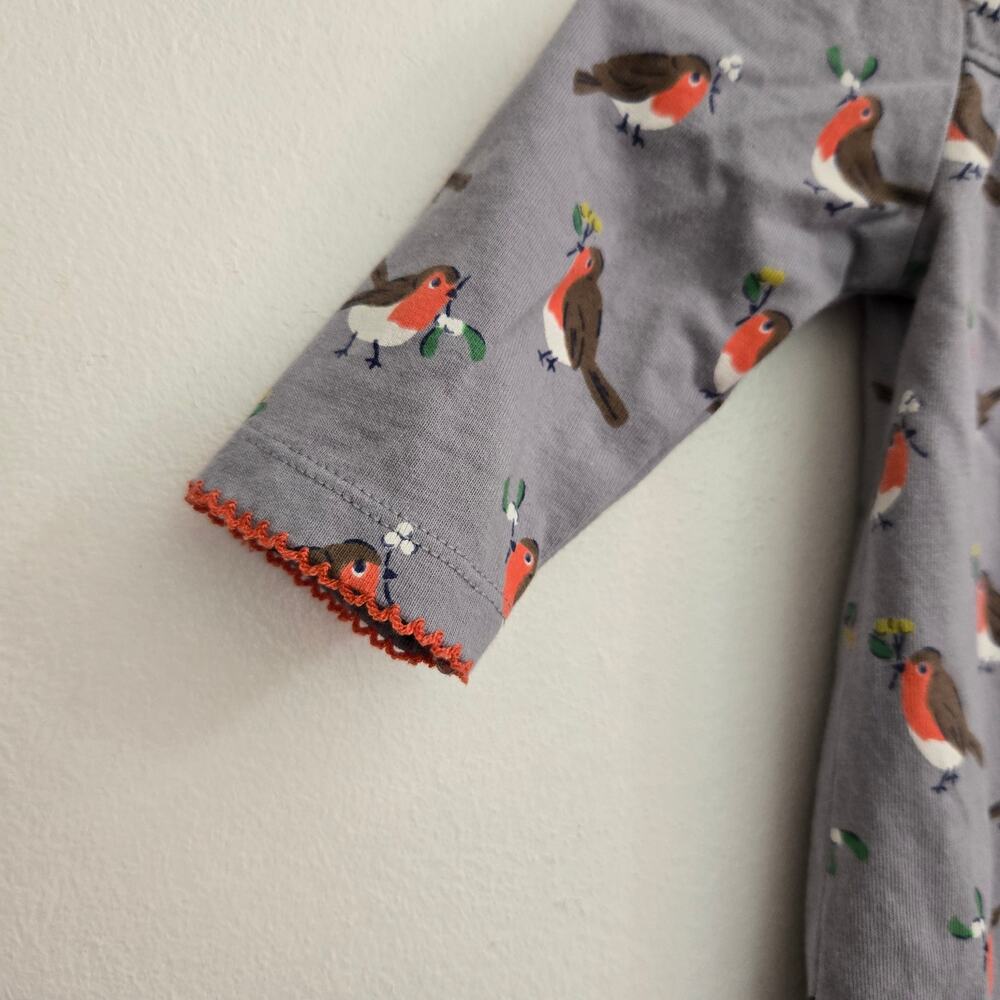 Baby Boden Girl Robin Bird Print Dress Long Sleeve Cotton Fall Gray 3-6 Months - Picture 7 of 10